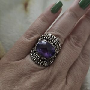 Sterling-Style Silver Amethyst Ring... SZ 7.5